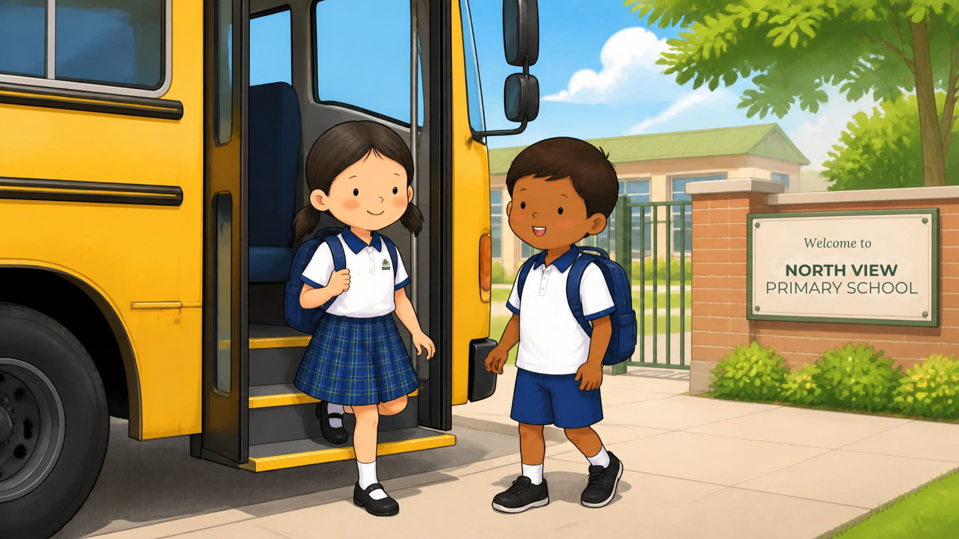 It is about pupils alight the bus.